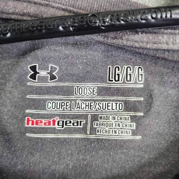 Mens Gray Under Armour HeatGear Loose Fit T Shirt Camouflage Logo Short Sleeve L - Picture 5 of 11